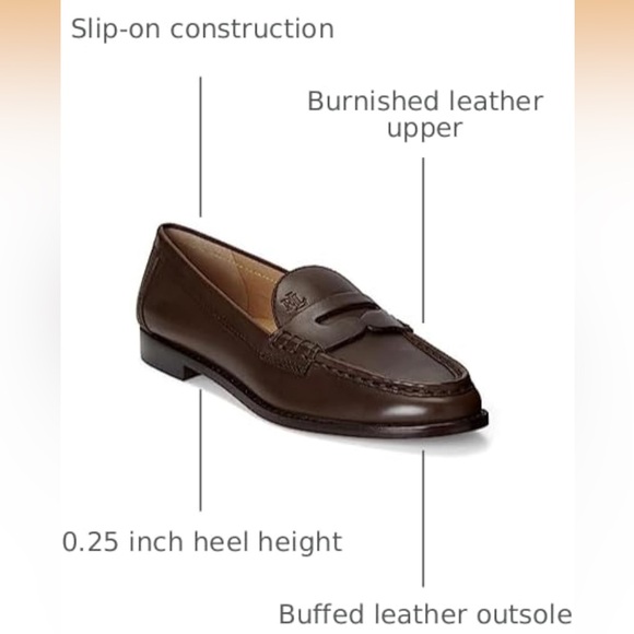 Lauren Ralph Lauren Winnie Burnished Leather Penny Loafers Chestnut Brown 9.5 - Picture 4 of 16